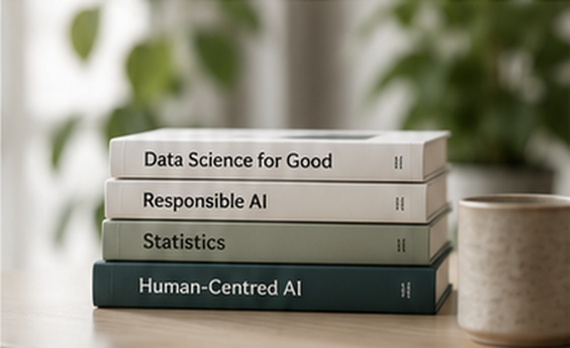 Stak af bøger om data science, ansvarlig AI, statistik og human-centred AI